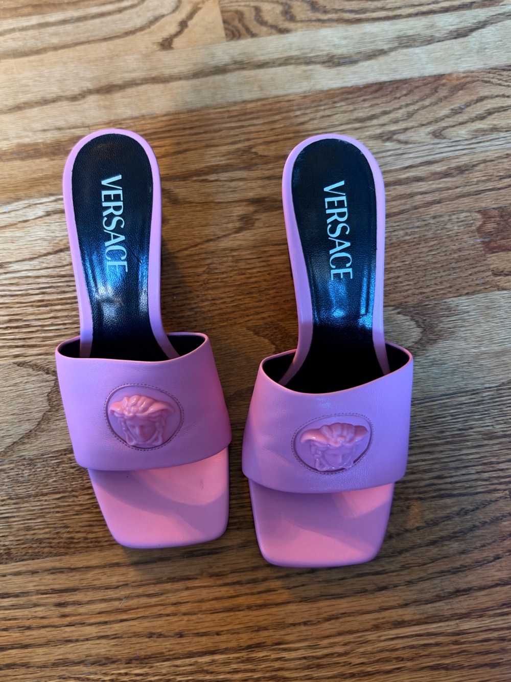 Versace Pink Medusa Leather Slide Mules